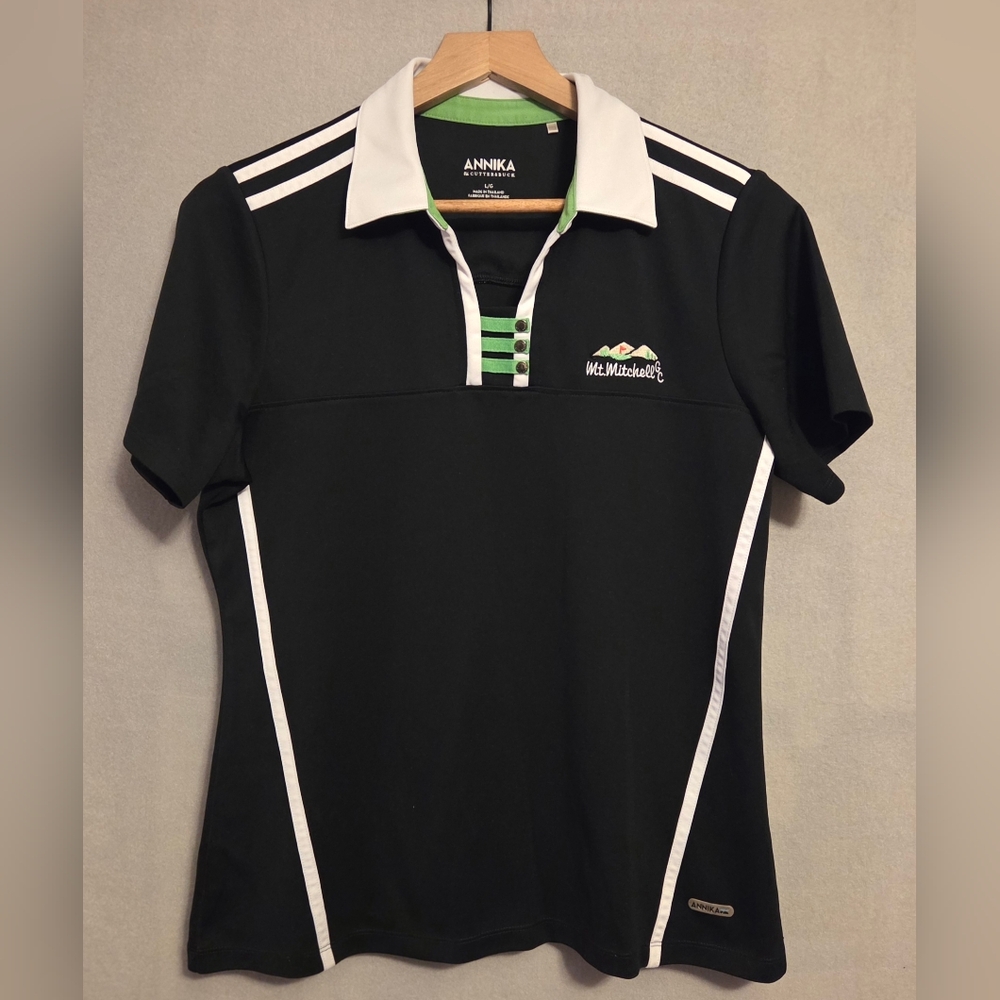 Cutter & Buck Annika Black Polo with Green Trim. Mt Mitchell Golf Club. Size L